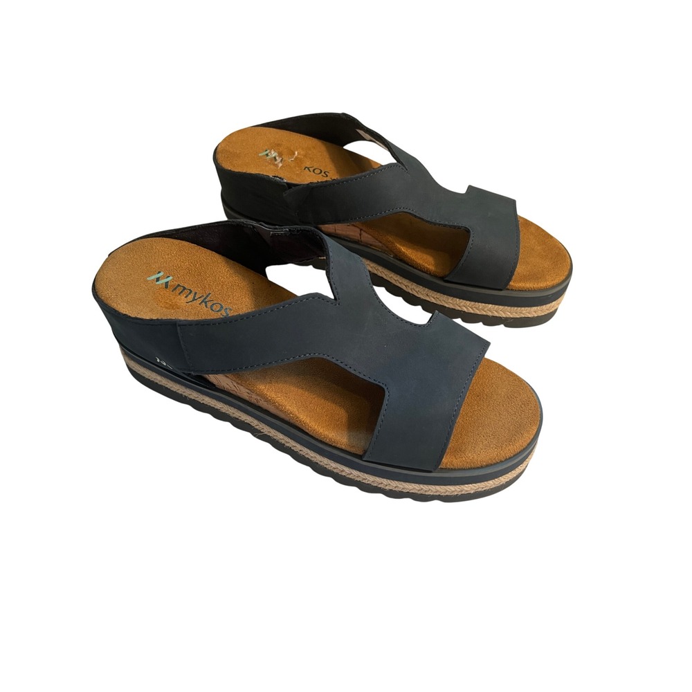 Mykos Womens Ismina Wedge Travel Sandals Navy Size 8 Comfort Shoe